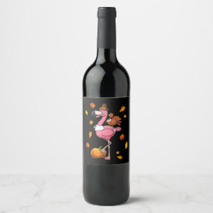 Étiquette Pour Bouteilles De Vin Flamant rose Halloween du Flamant rose Thanksgivi