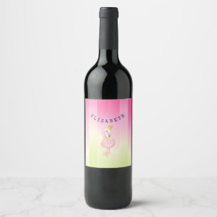 Étiquette Pour Bouteilles De Vin Flamant Rose Mignon Ombré Rayé  