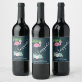 Étiquette Pour Bouteilles De Vin Flamant rose rose avec Palm Trees (Bouteilles)