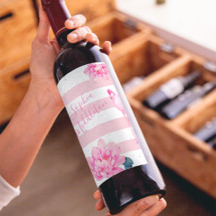 Étiquette Pour Bouteilles De Vin Flamant rose rose blanc rayures florales chic arge