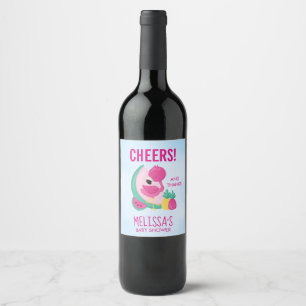 Étiquette Pour Bouteilles De Vin Flamant rose rose et fête des fruits tropicaux Mer