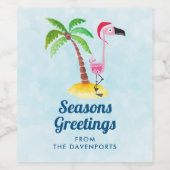 Étiquette Pour Bouteilles De Vin Flamant rose rose Joyeuses Fêtes à Santa Hat (Étiquettes simples)
