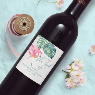 Étiquette Pour Bouteilles De Vin Flamant rose rose verdoyant tropical