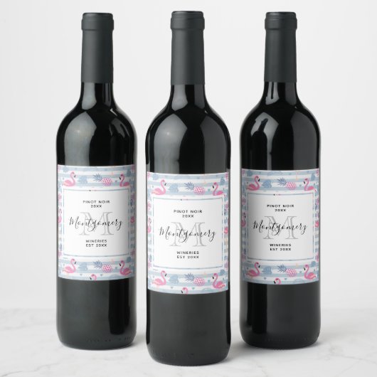 Étiquette Pour Bouteilles De Vin Flamant rose Whimsical & Aiguille Motif vinificati (Bouteilles)