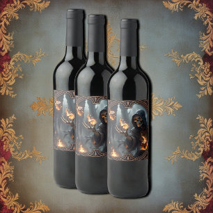 Étiquette Pour Bouteilles De Vin Flames gothiques, gardienne des dés brûlants.