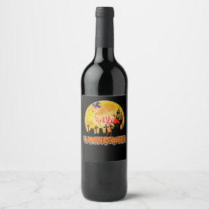 Étiquette Pour Bouteilles De Vin Flamingo   Flamingoween Funny Witch Halloween
