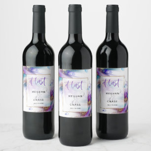 Étiquette Pour Bouteilles De Vin Fleur Abstraite Turquoise violette
