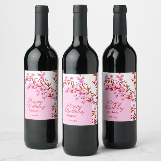 Étiquette Pour Bouteilles De Vin Fleur de cerisier Sakura rose blanc Anniversaire (Bouteilles)