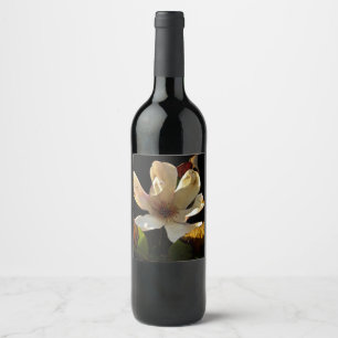 Étiquette Pour Bouteilles De Vin Fleur de Magnolia sur bouteille de vin arrière - p