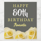 Étiquette Pour Bouteilles De Vin Fleur de rose jaune 80e anniversaire (Étiquettes simples)