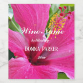 Étiquette Pour Bouteilles De Vin Fleur d'Hibiscus rose personnalisée (Étiquettes simples)