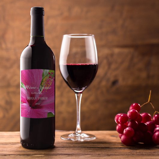 Étiquette Pour Bouteilles De Vin Fleur d'Hibiscus rose personnalisée