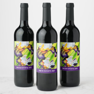 Étiquette Pour Bouteilles De Vin Fleur d'iris floral aquarelle
