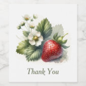 Étiquette Pour Bouteilles De Vin Fleur et fraise, Merci (Étiquettes simples)