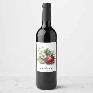 Étiquette Pour Bouteilles De Vin Fleur et fraise, Merci