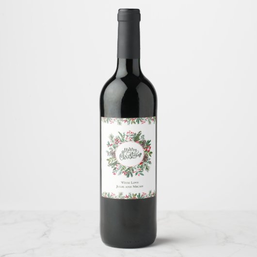 Étiquette Pour Bouteilles De Vin Fleur Joyeux Noël (Devant)