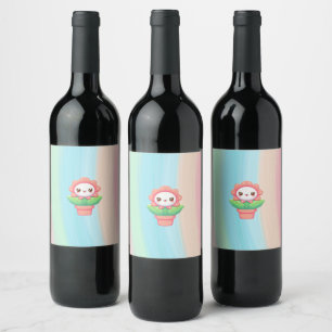 Étiquette Pour Bouteilles De Vin Fleur mignonne, capricieuse en pot
