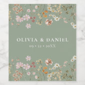 Étiquette Pour Bouteilles De Vin Fleur sauvage Boho Chic Sage Green Mariage (Étiquettes simples)