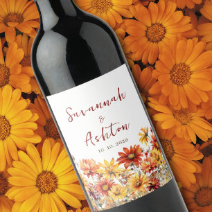Étiquette Pour Bouteilles De Vin Fleur sauvage Burnt Orange Mariage