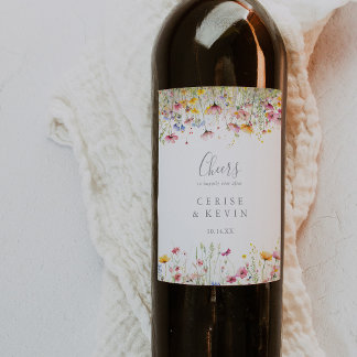 Étiquette Pour Bouteilles De Vin Fleur sauvage coloré Meadow Mariage
