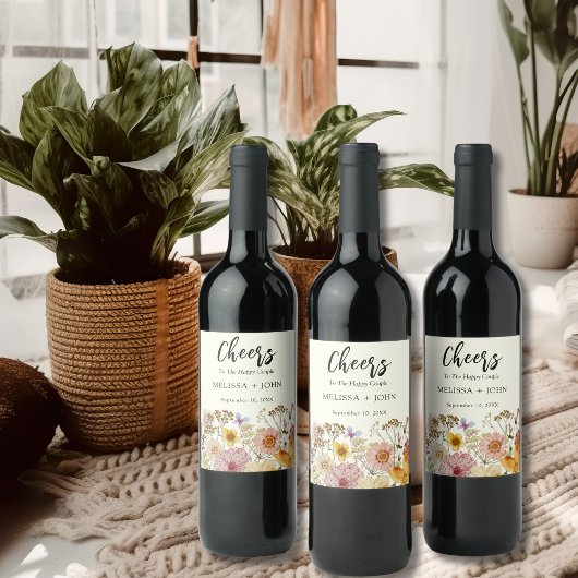 Étiquette Pour Bouteilles De Vin Fleur sauvage fleurie acclamations vin mariage éti