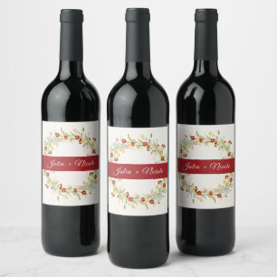 Étiquette Pour Bouteilles De Vin Fleur sauvage Jaune Feuillage de Tagète Mariage