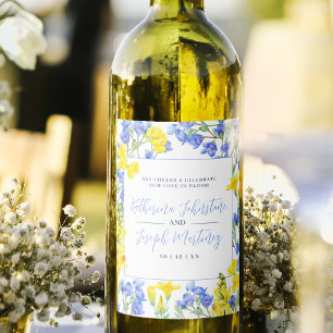 Étiquette Pour Bouteilles De Vin Fleur sauvage mariage botanique aquarelle jaune bl