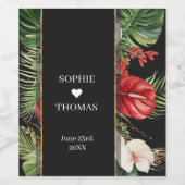 Étiquette Pour Bouteilles De Vin Fleur tropicale et mariage foncé feuille (Étiquettes simples)