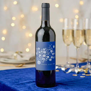 Étiquette Pour Bouteilles De Vin Fleurs aquarelles bleu marine