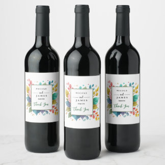 Étiquette Pour Bouteilles De Vin Fleurs aquarelles colorées modernes