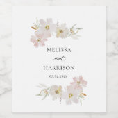 Étiquette Pour Bouteilles De Vin Fleurs aquarelles crème et blush  (Étiquettes simples)