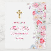 Étiquette Pour Bouteilles De Vin Fleurs aquarelles Première communion (Étiquettes simples)