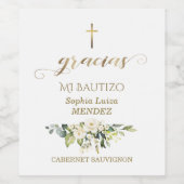 Étiquette Pour Bouteilles De Vin Fleurs blanches espagnoles Gracias Calligraphie Ba (Étiquettes simples)