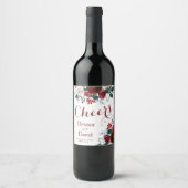 Étiquette Pour Bouteilles De Vin Fleurs botaniques de Noël rouge mariage (Devant)