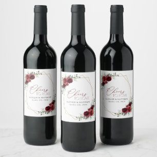 Étiquette Pour Bouteilles De Vin Fleurs Bourgognes, Fleurs rouges, Mariage Floral