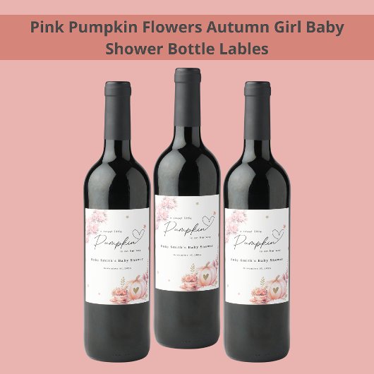 Étiquette Pour Bouteilles De Vin Fleurs Citrouilles roses douces Feuilles Bébé Fill