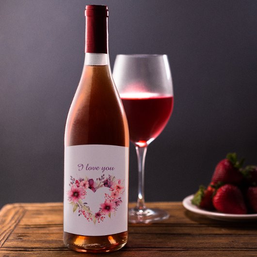 Étiquette Pour Bouteilles De Vin Fleurs d'amour | Couronne florale | Saint Valentin