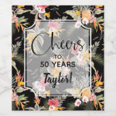 Étiquette Pour Bouteilles De Vin Fleurs d'ananas tropicales en noir (Étiquettes simples)