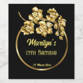 Étiquette Pour Bouteilles De Vin Fleurs d'anniversaire en noir et or personnalisées (Étiquettes simples)