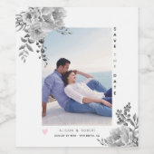 Étiquette Pour Bouteilles De Vin Fleurs d'aquarelle grise et photo (Étiquettes simples)