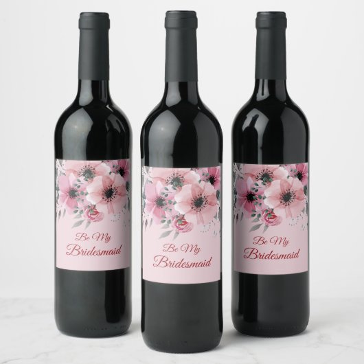 Étiquette Pour Bouteilles De Vin Fleurs d'aquarelle rose (Bouteilles)