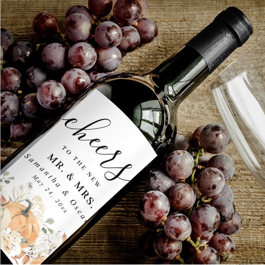 Étiquette Pour Bouteilles De Vin Fleurs d'aquarelle tendance et Citrouille automne