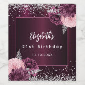 Étiquette Pour Bouteilles De Vin Fleurs d'argent rose bordeaux (Étiquettes simples)