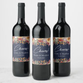 Étiquette Pour Bouteilles De Vin Fleurs d'automne Mariage bleu marine (Bouteilles)