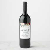Étiquette Pour Bouteilles De Vin Fleurs de beauté bordeaux marine et rouge rustique (Devant)