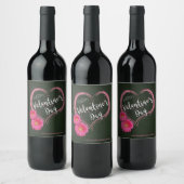 Étiquette Pour Bouteilles De Vin Fleurs de Coeur Rose Saint-Valentin - Étiquette de (Bouteilles)