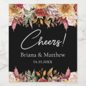 Étiquette Pour Bouteilles De Vin Fleurs de feuillage d'automne Mariage noir et blan (Étiquettes simples)