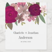 Étiquette Pour Bouteilles De Vin Fleurs de Jardin Bourgogne Moderne Mariage Nom du  (Étiquettes simples)