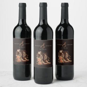 Étiquette Pour Bouteilles De Vin Fleurs de l'Ouest du pays avec bottes de cowboy