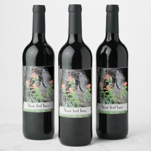 Étiquette Pour Bouteilles De Vin Fleurs de Pinceau Indien Rouge dans la Forêt